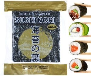 Przejdź do produktu Algi morskie prażone nori do sushi liście gold wodorosty 50szt glony listki