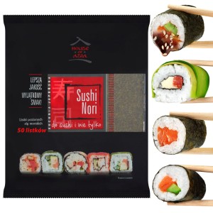 Przejdź do produktu Algi morskie prażone nori do sushi liście gold wodorosty 50szt glony listki