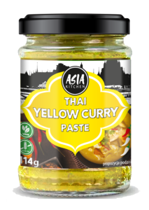 Przejdź do produktu Asia Kitchen pasta curry przyprawa sos tajska indyjska Żółta 114g ostra